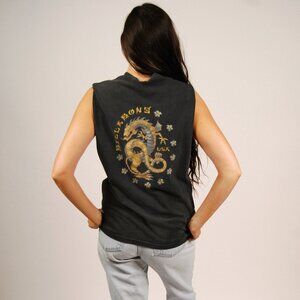 Y2K Dragon Cutoff T-shirt (M) medium black Billabong vintage surf asian distress